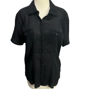 Harley Davidson Shirt Top Womens M Black Pearl Snap Button Gauzy Moto Biker